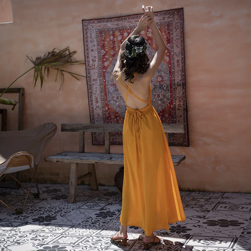 Женское Шифоновое Платье макси с открытой спиной v-образным вырезом и | Женская