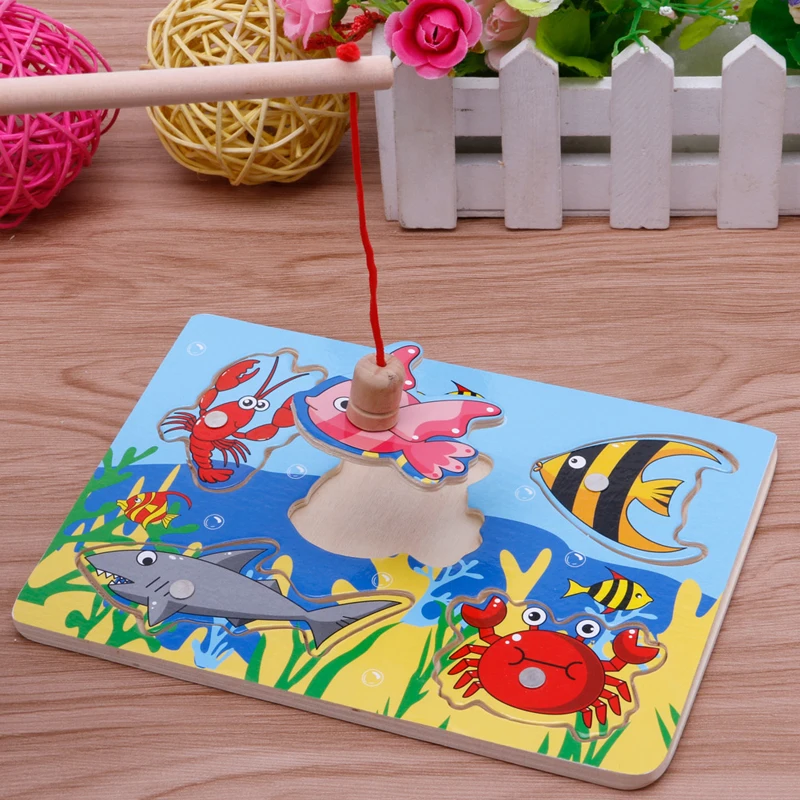 

Baby Wooden Magnetic Fishing Game Board 3D Jigsaw Puzzle Children Education