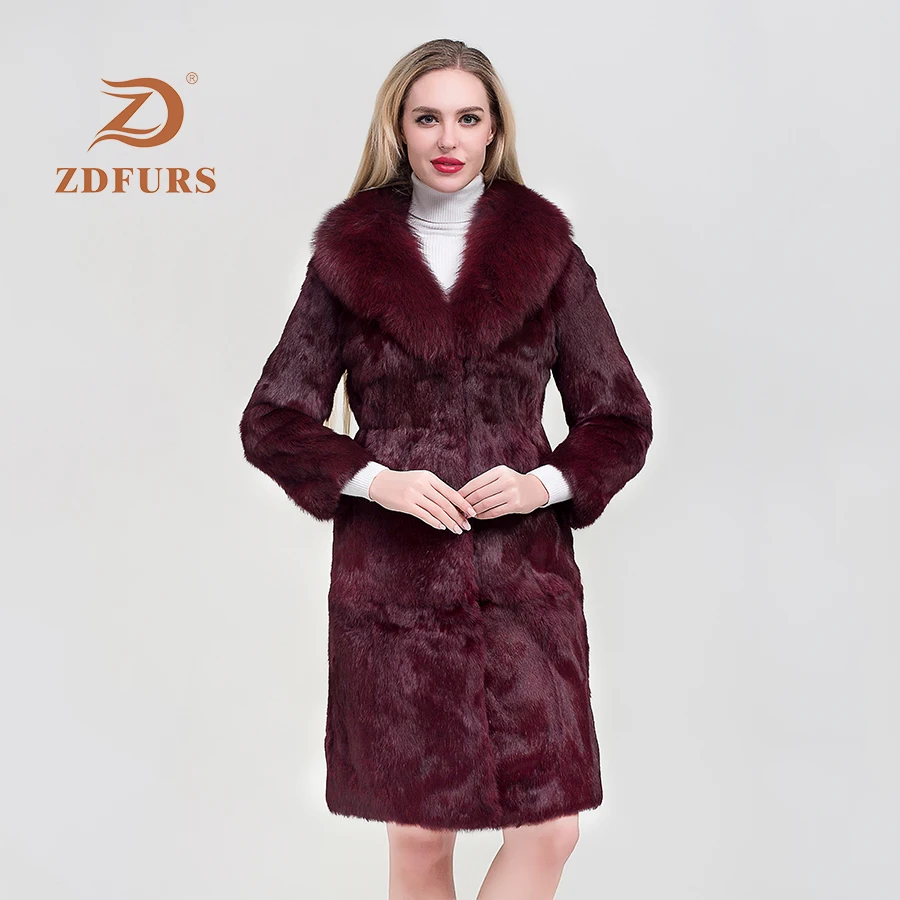 ZDFURS*Luxury Long Customize Plus Size Factory Real Price Genuine Rabbit Real Fur Coat Women Fur Jacket New Winter