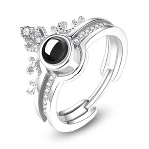 Sliver Combo 2 In 1 2шт I love you на 100 языках комбинированные Регулируемые кольца 925 серебро Золотая Корона винтажное серебрянное кольцо Женские Лучшие подарки - Цвет основного камня: Sliver Combo 2 In 1