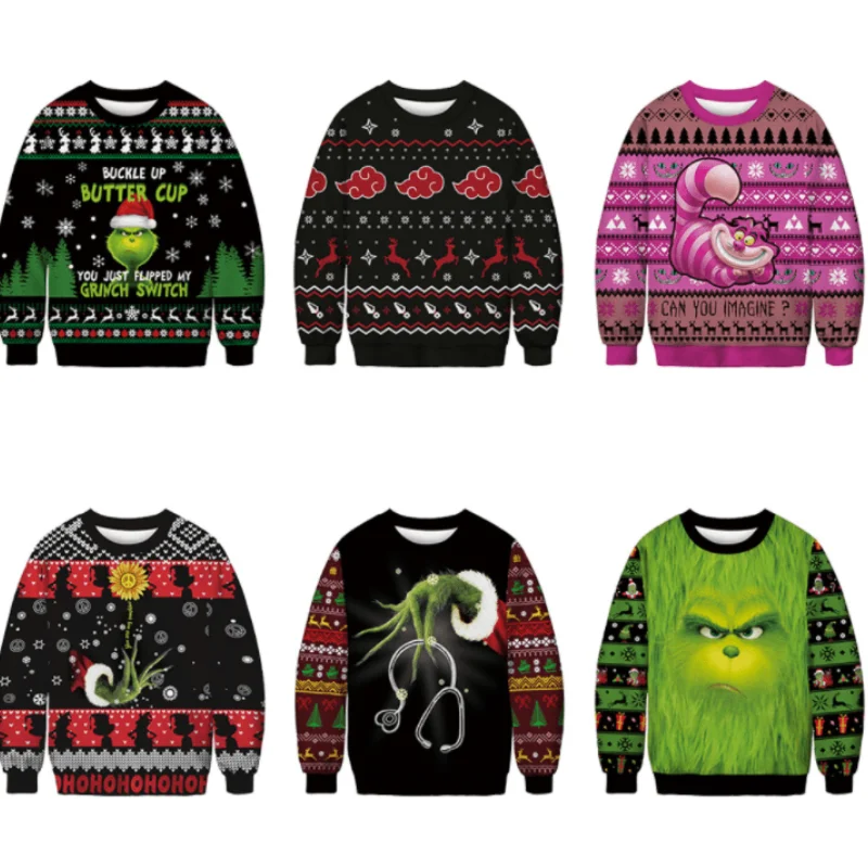 Рождественский пуловер с принтом из фильма вор новинка зеленый меховой монстр