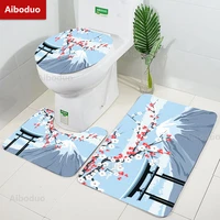 aiboduo 3pcsset cherry blossom torii home decoration contour nonslip toilet lid cover set bat mat bathroom rug bathroom carpet