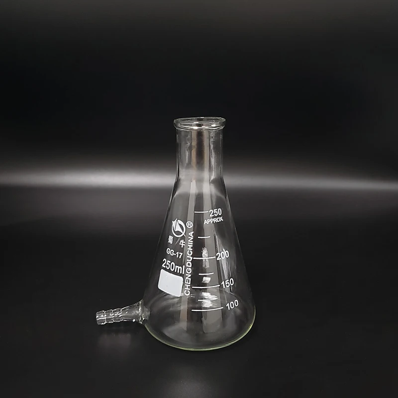 Filtering flask with Lower tube,Capacity 250ml,Triangle flask with tubules,Lower tube conical flask,With tick marks