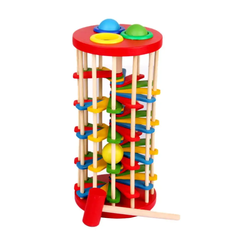 

Colorful Wooden Tower Portable Toy Hammer Knock Ball Ladder Toys Intelligence Development Educational Toys Kids Children Gifts