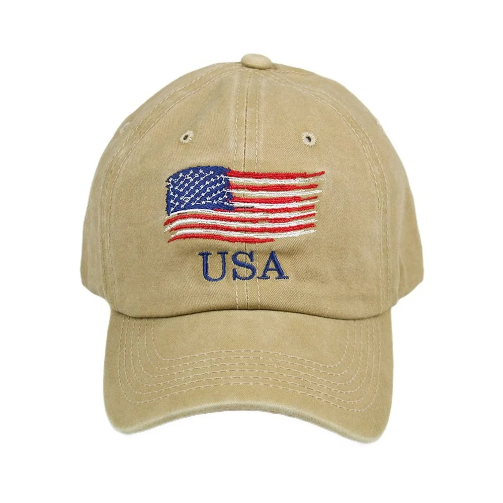 

Men's Baseball Hat USA American Flag Union Jack Embroidered Snap Back Golf Cap Jockey Woman Pure Cotton Washed Jeans Hat