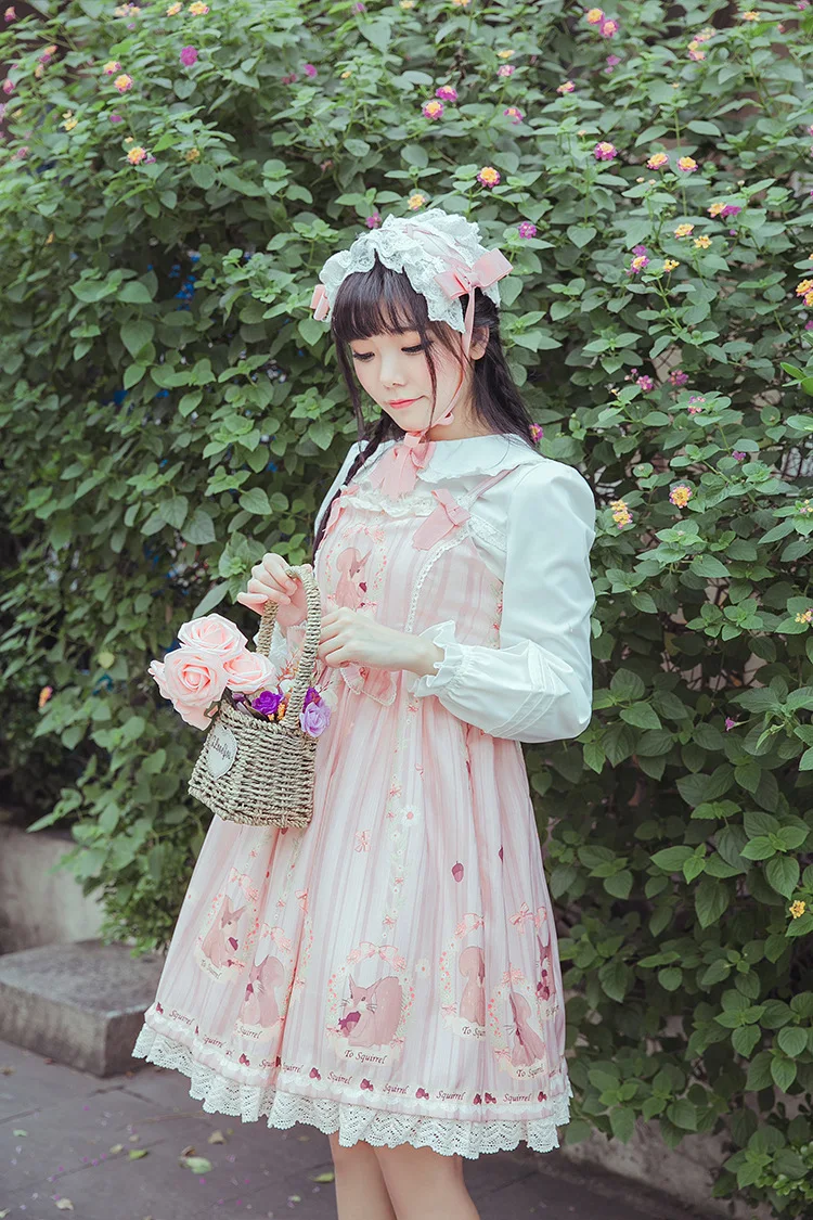 

Sweet princess lolita dress vintage lace bowknot cute printing high waist victorian dress kawaii girl gothic lolita jsk loli cos