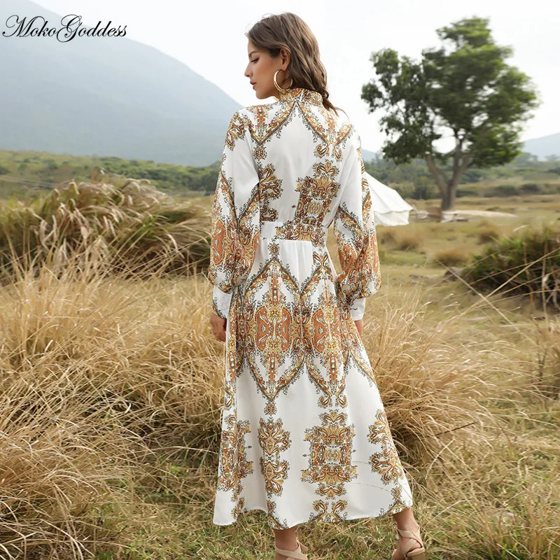 Новинка лета 2020 богемное платье рубашка с рукавами фонариками и принтом