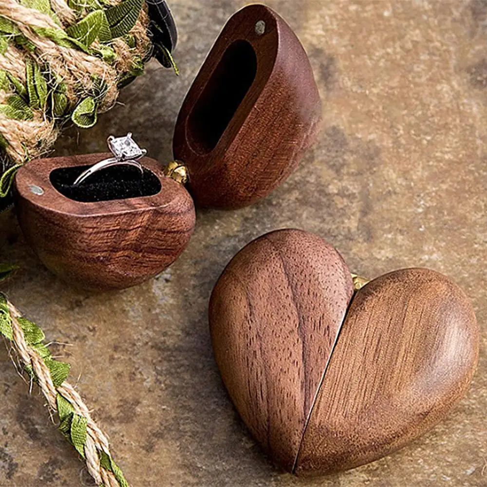 

Ring Container Heart Shaped Ring Box Wooden Storage Case Wedding Proposal Jewelry Container Jewelry Box Double Ring Storage Box