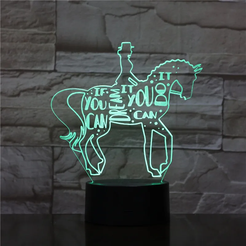 

Small Night Light Creative Children Bedroom 3D Light horse riding Luminaria Usb Led Lovely 7 color change 3D Lamp 1923