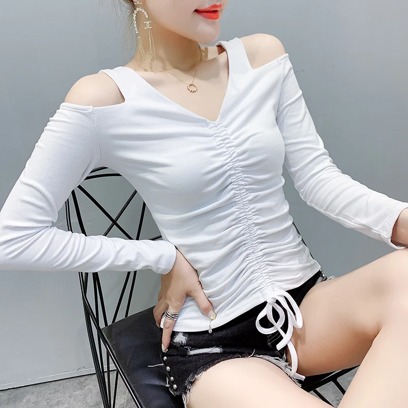 

T-shirt women's trend new spring clothes drawstring bottom shirt