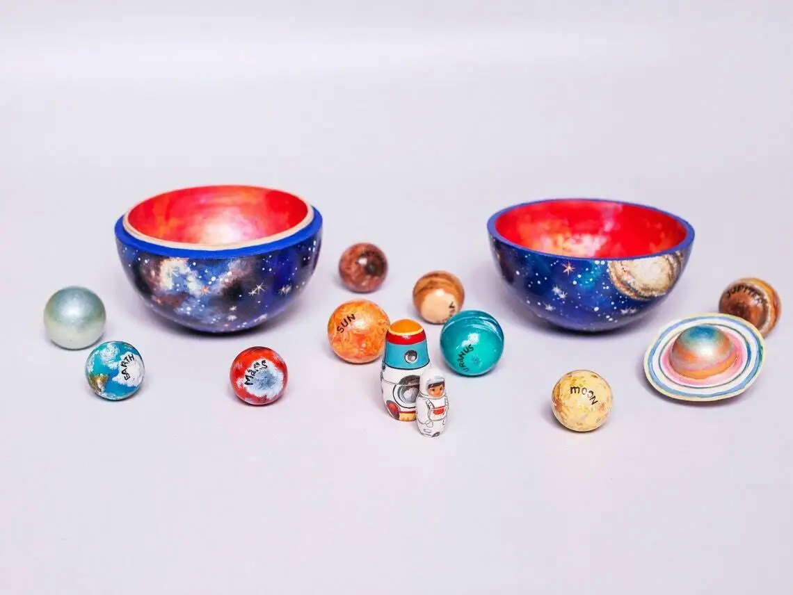 Juego de aprendizaje del universo del Sistema Solar, juguete de madera, regalo de Navidad-4
