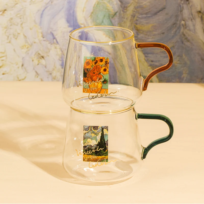 400ml Van Gogh-Impression Glass Mug Coffee Cup With Handle Couple Cups For Breakfast Milk Juice Cold Brinkware | Дом и сад