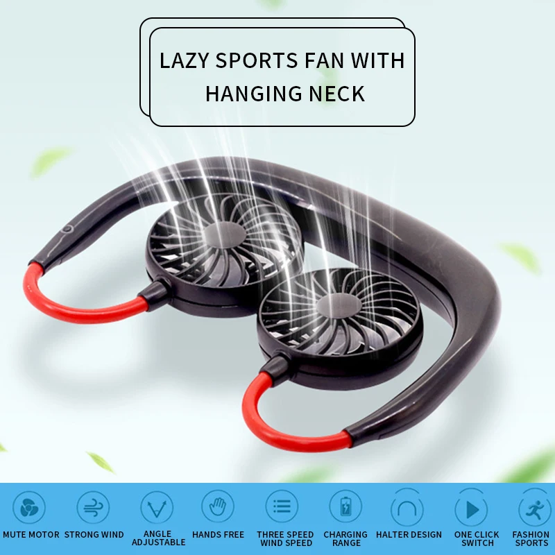 Портативный шейный вентилятор с Usb перезаряжаемой батареей двойной ветровой