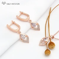 sz design new elegant water drop dangle earrings jewelry sets for women micro wax inlay cubic zirconia pendant necklace gift