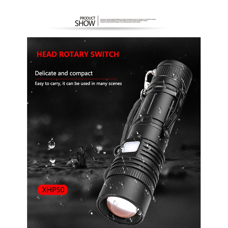 Тактический алюминиевый фонарик масштабируемый яркий XHP50 светодиодный