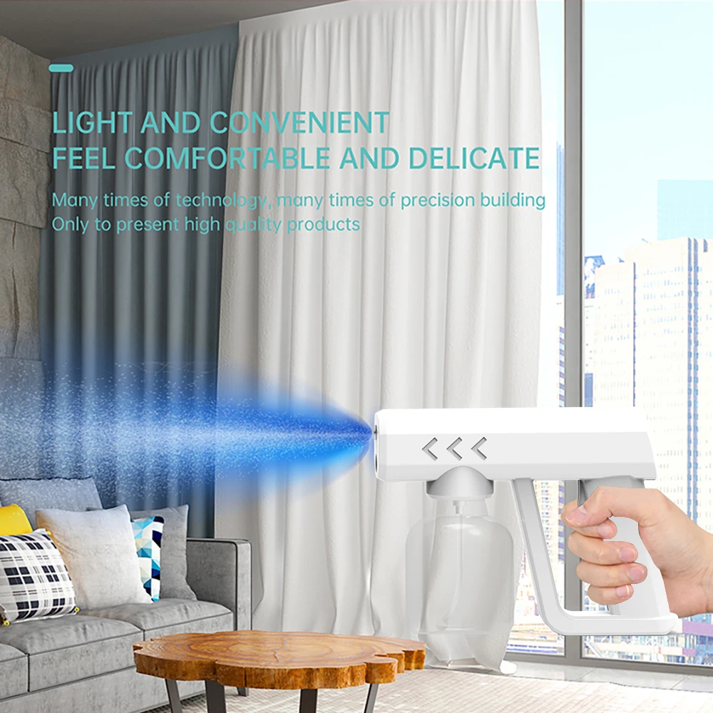 

Portable Handheld Atomizing Disinfection Gun Disinfection Spray Gun Blue Light Nano Disinfection Gun Atomizer Spray Gun Wireless