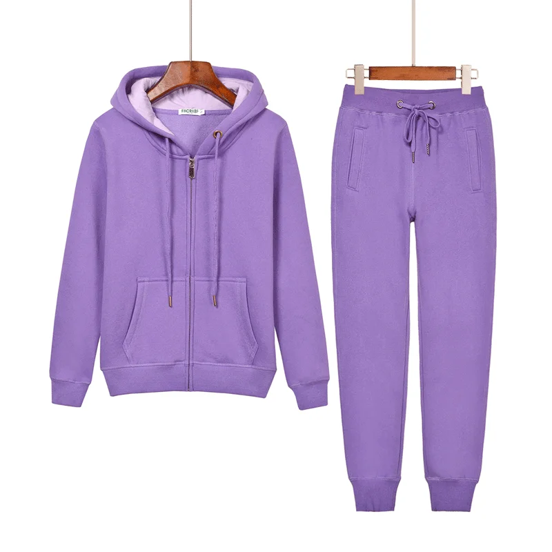 

Women 2020 Spring Autumn Pure Color Sport Hoodie Suit Female Zipper Long Sleeve Tops 2 Piece Set Casual Top+Pants Tracksuit Y524