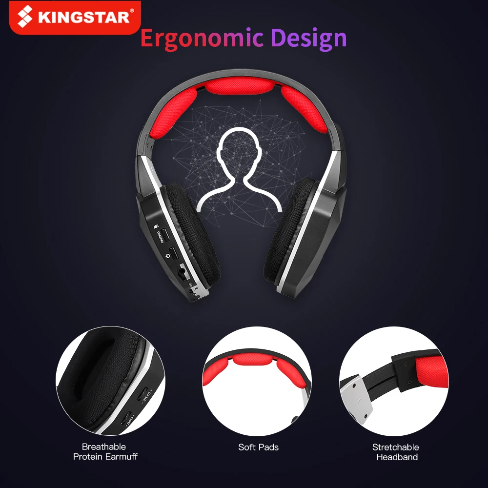 

KINGSTAR 2.4G Wireless Gaming Headset Virtual 7.1 Surround Sound Headset with Removable Microphone for PS4/PC Gaming Headset