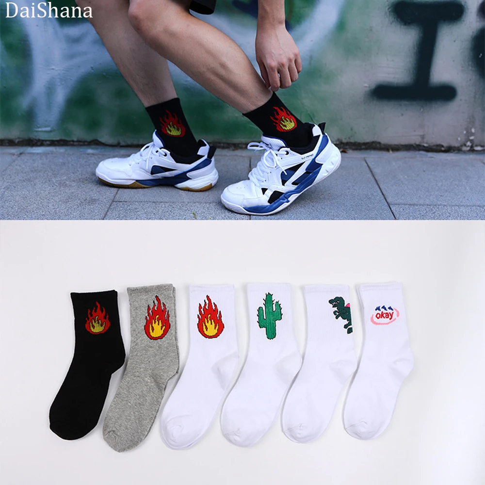 DaiShana/Новое поступление, корейские носки в японском стиле унисекс Harajuku, модные повседневные забавные хлопковые носки с рисунком кактуса, динозавра, белые носки