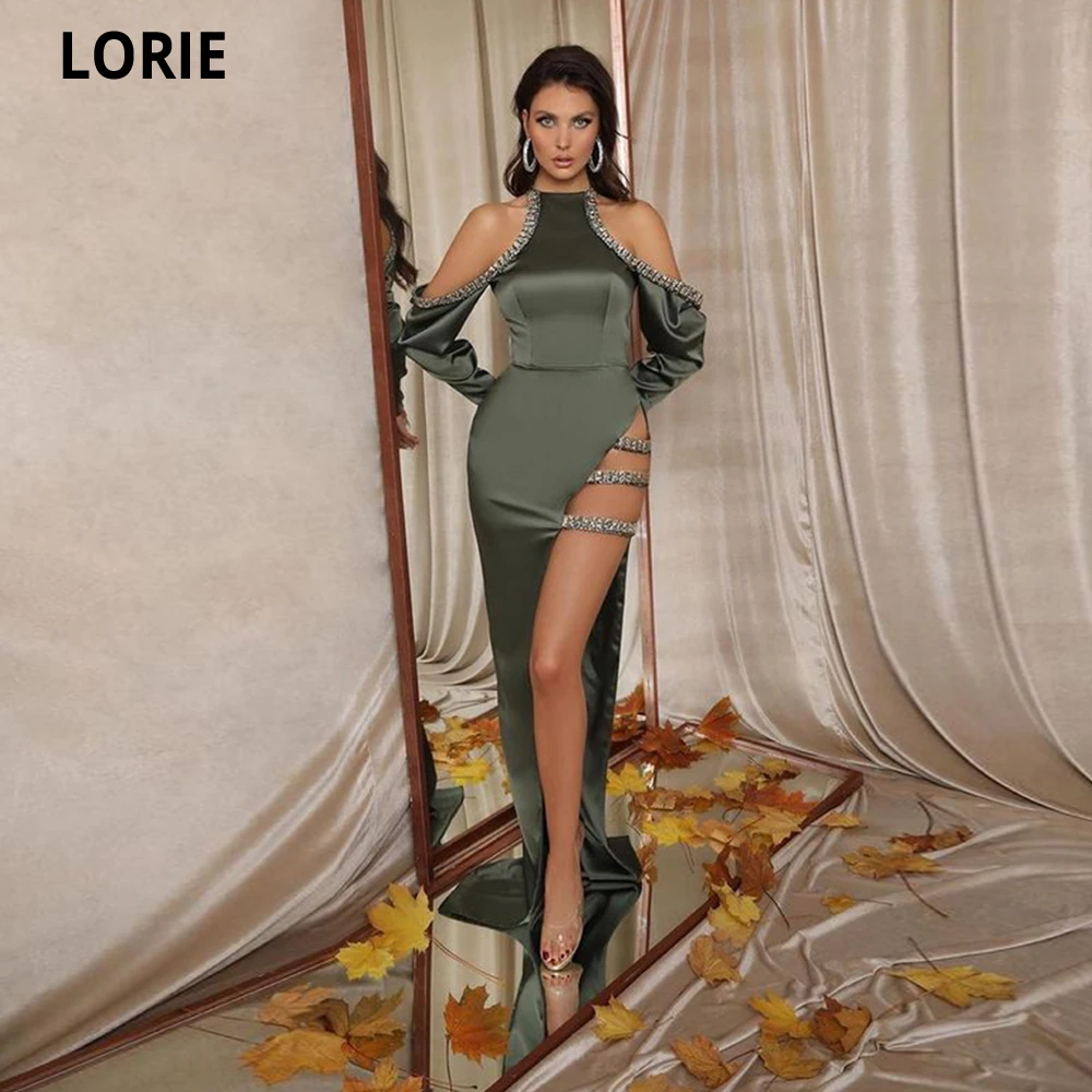 

LORIE Green Mermaid Evening Dresses Halter Satin Side Split Dubai African Formal Club Party Gowns Prom Dress Vestidos De Fiesta