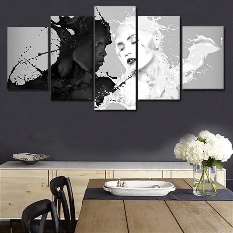 

5 Pieces Abstract Modern Fashion Canvas Painting Black White Figure Posters Prints Ball Wall Art Pictures for Gym Room Decor
