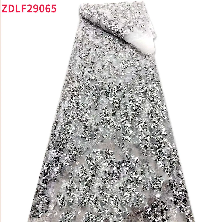 

2021 New Hot Sale African Nigerian Tulle Mesh Sequined Lace Fabric High Quality Tube Bead Embroidered Lace Fabric Dress Fabric