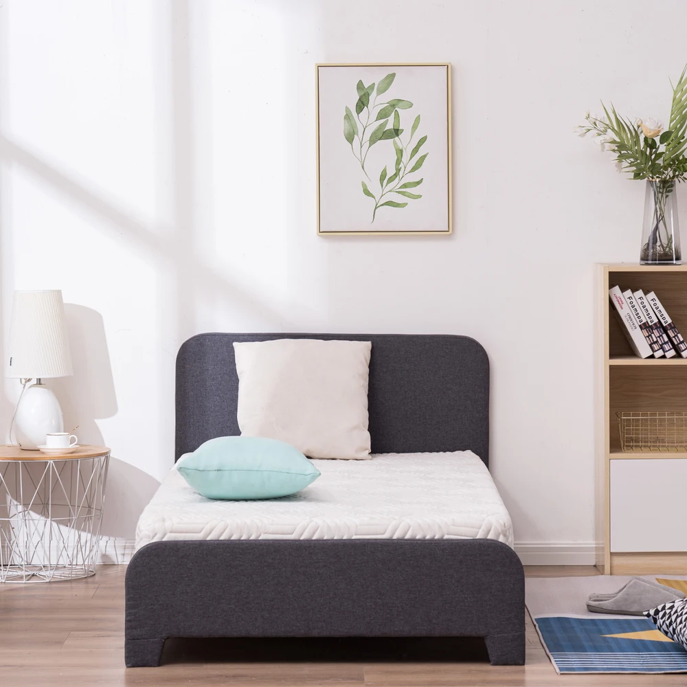 

Soft Bed with Curved Corners and No Decoration at the End of Bed Linen Dark Gray Twin