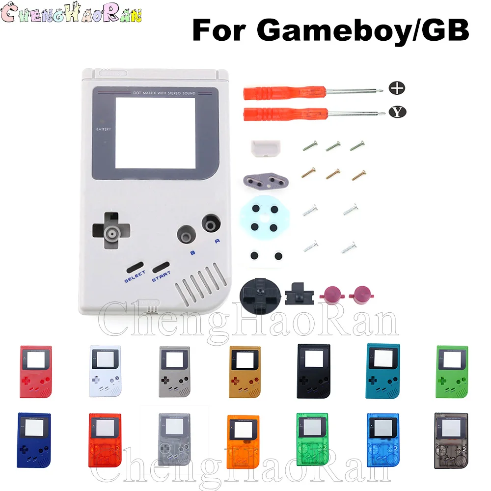 

1set Clear/Solid Housing Shell Case For Gameboy GB Classic game Console + Buttons + Conductive D pad + Screwdrivers + Dust Plug
