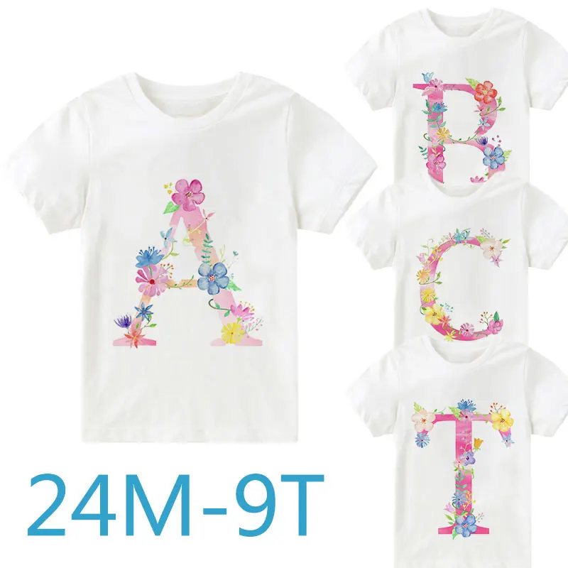 

New Arrival Plant Letter Name Novelty Girls Tshirt Kawaii Casual T Shirt Boys Unisex Kids Clothing Crew Neck Girl Clothes Summer