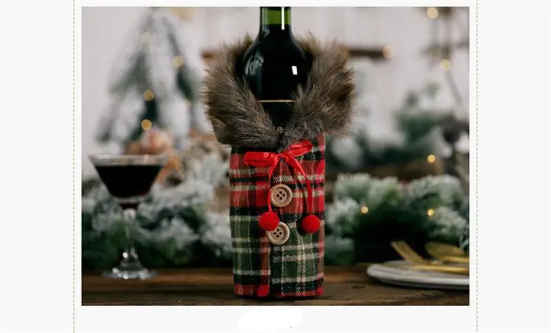 Xmas DIY Christmas table wine bottle decoration Striped plaid skirt bottle Cover Wine Cover all for the new year 1pcs FZ283