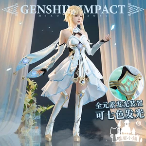 Аниме Genshin дальний путешественник, яркое белое элегантное платье, костюм для косплея, костюм на Хэллоуин для женщин, новинка 2020