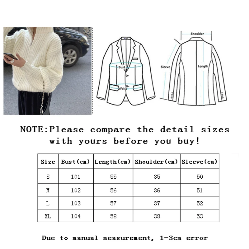 

SLLSKY Solid Zipper Sweater Women White Loose Leisure Turtleneck Korean Female Cardigans Long Sleeve Trendy Elegant Cardigans