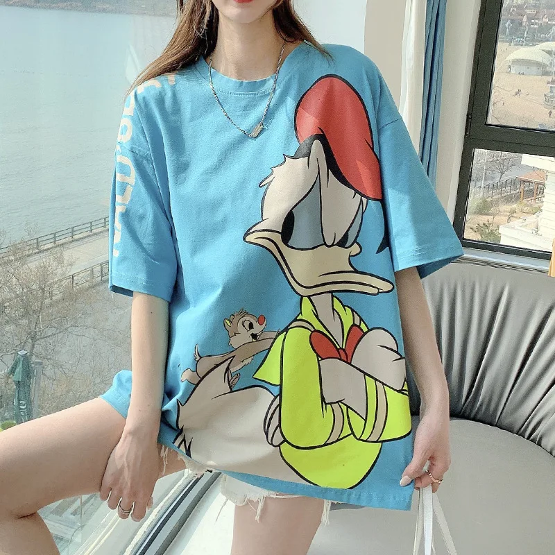 

Disney 2021 Donald Duck T-shirt short sleeve Korean ladies fashion cartoon loose Harajuku version T-shirt combi and bodysuits