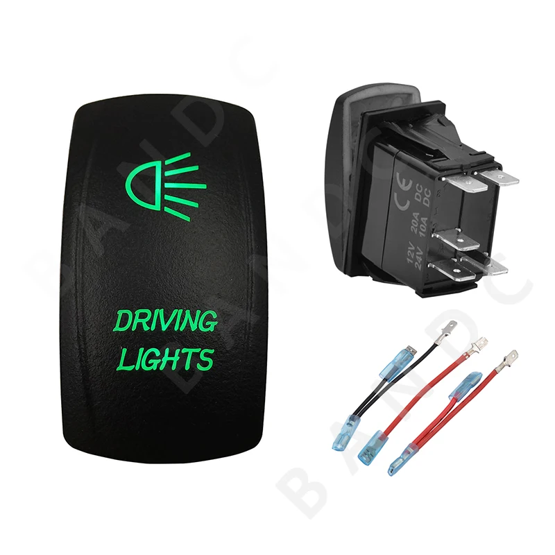 

DRIVING LIGHTS 5P ON-OFF SPST Green LED Light Laser-Etched Rocker Switch for the Car Boat Marine Yacht ARB RV Buses，Jumper Wires
