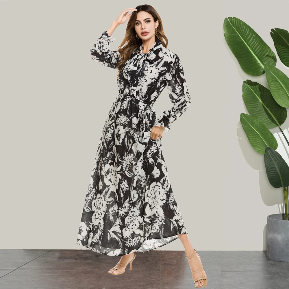 Женское шифоновое платье Siskakia офисное с бантом на воротнике и длинным рукавом