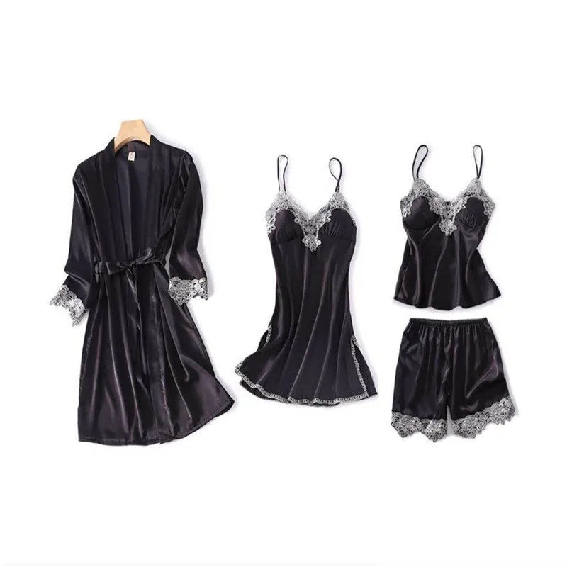 Халат-кимоно Женский пикантный атласный комплект для дома пижама мягкий