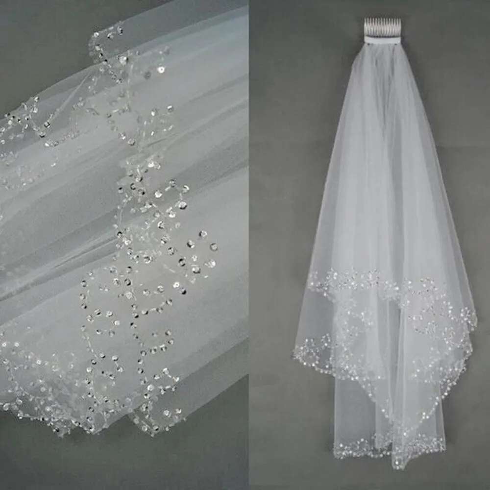 

Wedding Accessories 2021 Pearls Tulle Long Cathedral Wedding Veil Ribbon Edge Bridal Veil with Comb veu de noiva longo