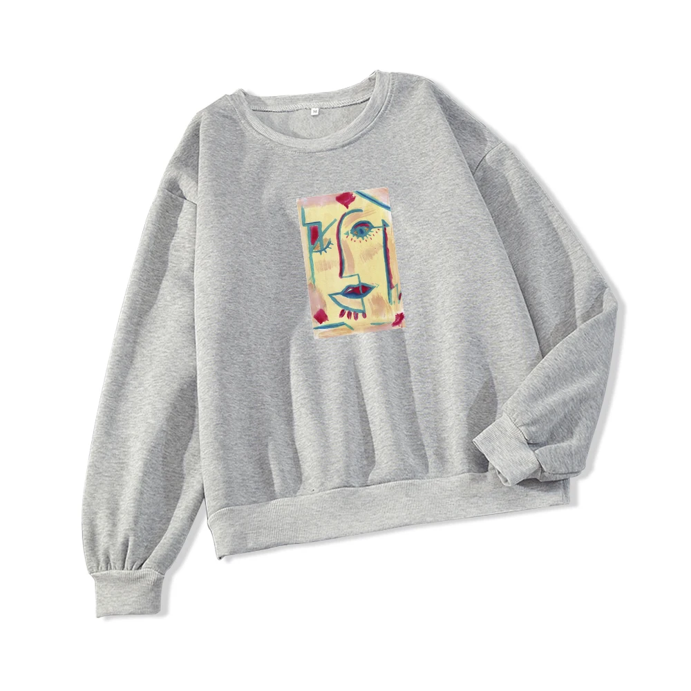 Aesthetic Goth Line Face Sweatshirts Hoodies Women Crewneck Fall Girlfriend Oversized Sweetshirts Sudadera Mujer Invierno 2020