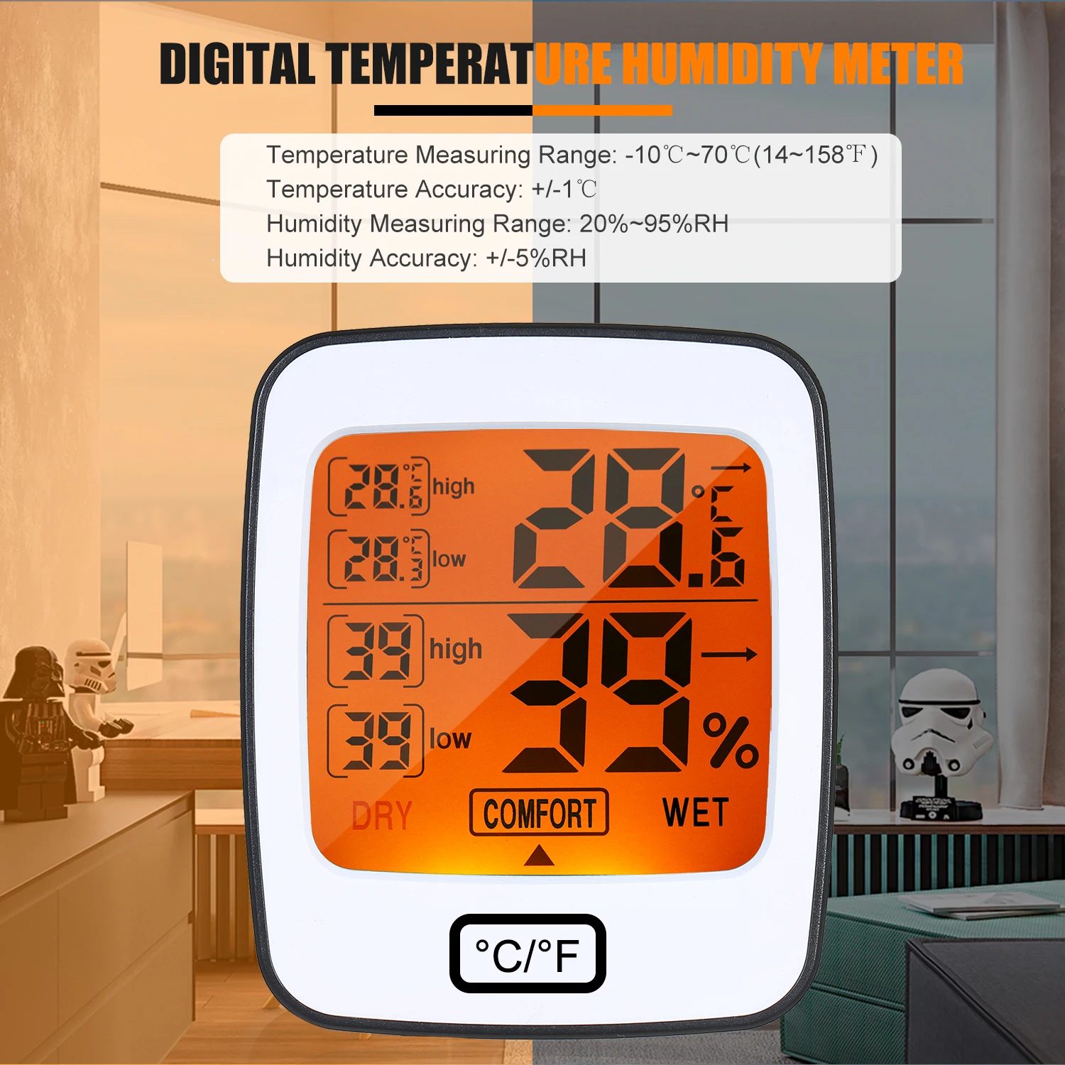 Цифровой измеритель температуры и влажности °C/°F термометр гигрометр комфорт в