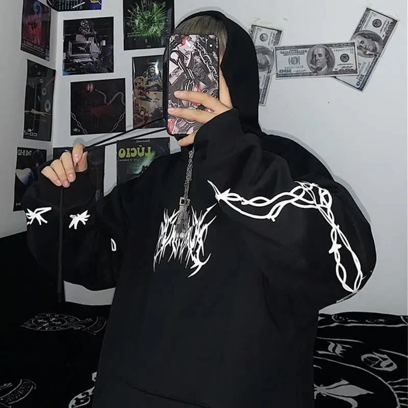 

ladies gothic streetwear punk hoody Harajuku sweatshirt women hoodie horror casual letter print oversized hoodie vintage grunge