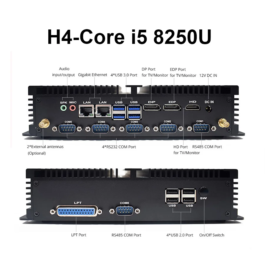 Intel Core i7 4500U i5 8250U промышленный настольный компьютер 5250U Win10 Linux i3 Minipc Intel NUC 4K HD RS232 RS485 персональный портативный ПК - Цвет: H4-Core i5 8250U