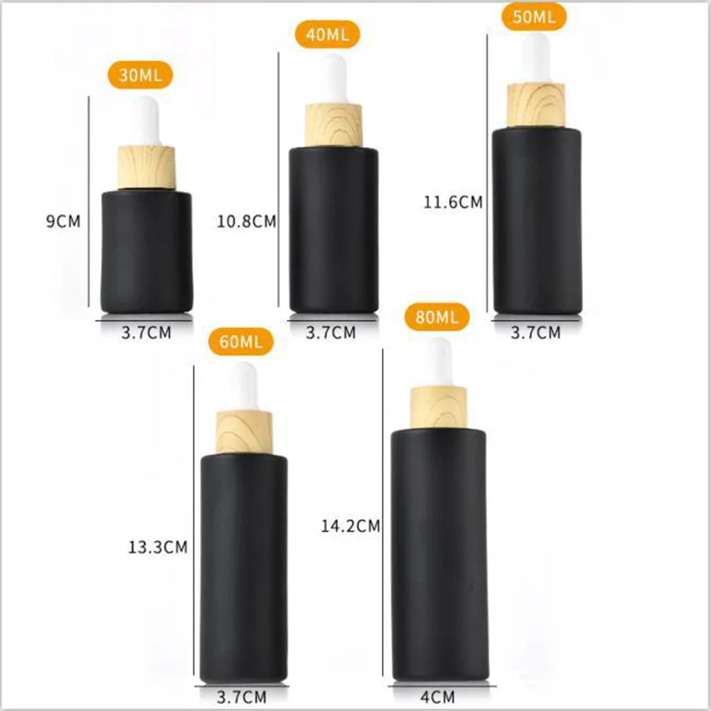 

Dropper Bottle Tubes Frosted Black Glass Aromatherapy Refillable Bottle For Essential Massage Oil Pipette Container 5ml 100ml