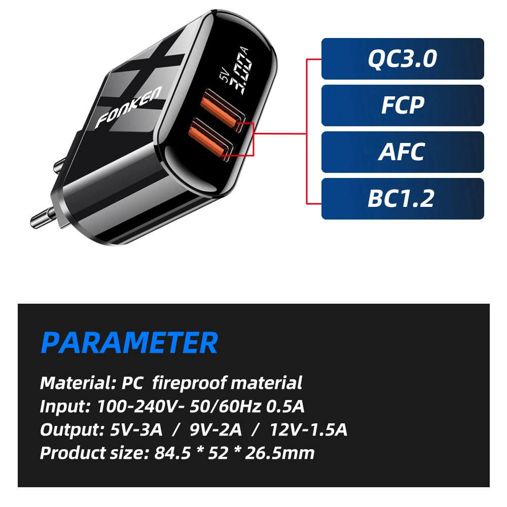 Зарядное устройство FONKEN 18 Вт QC 3 0 USB Type C|Зарядные устройства для телефонов| |