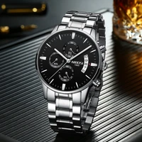 mens watch stainless steel belt business waterproof coated glass night light three eyes 6 pin multi function quartz watch