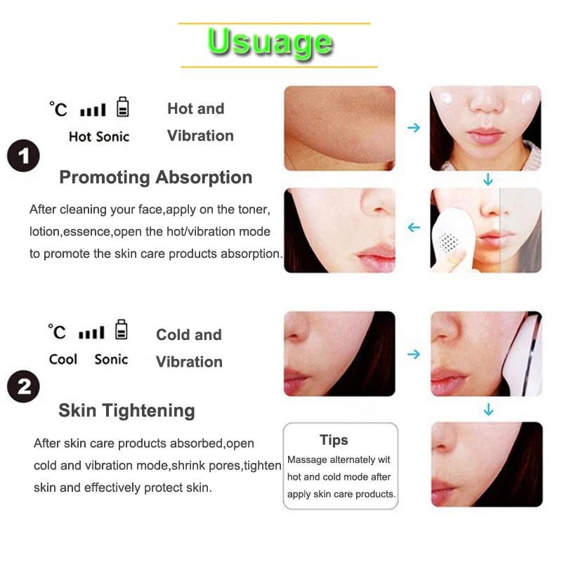 

Ultrasonic Vibration Hot Cold Hammer Facial Massager Sonic Face Lift Skin Tightening Skin Care Cleaning Salon Spa Beauty Machine
