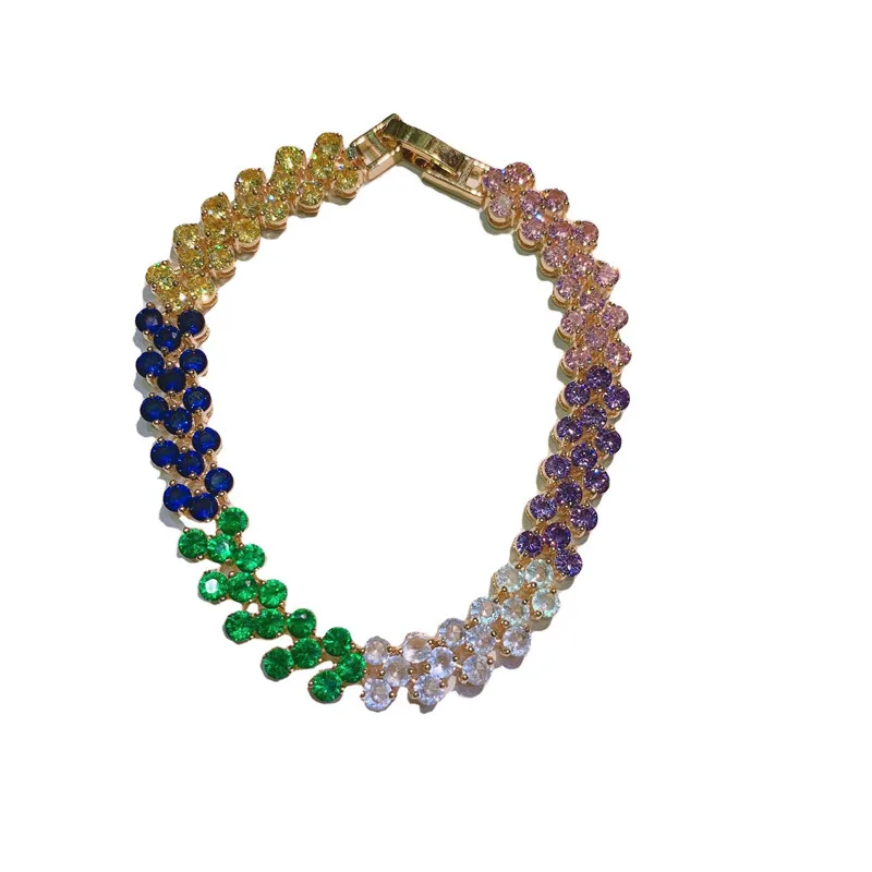 

Multicolour Rhinestone Link Chains for Women Brand Design Cubic Zirconia Hiphop Bracelets Female Luxury Hip Hop Chain Jewelry