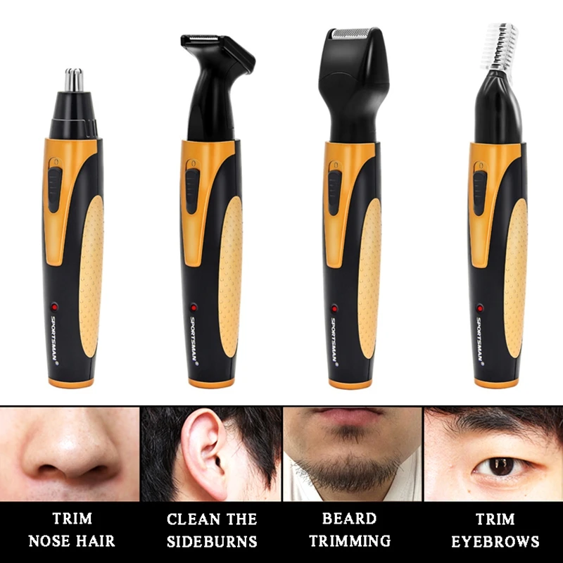 

4 In 1 Men Nose Hair Trimmer Rechargeable USB Nose Ear Trimmer Beard Trimmers Eyebrow Scissors Waterproof Grooming Kit