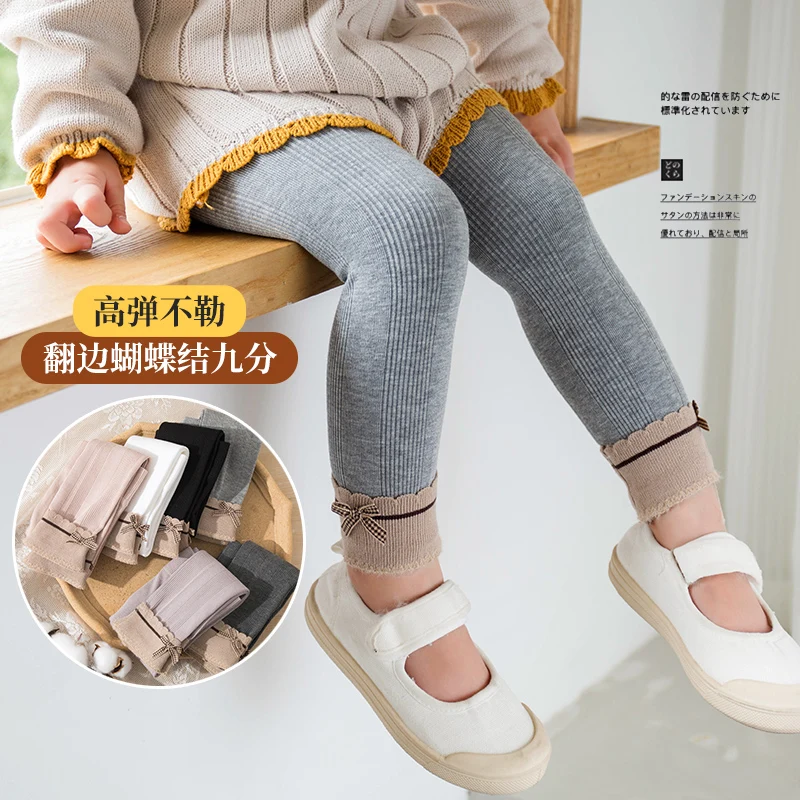 

Newborn baby Girls spring autumn cropped pants cotton bowknot kids infant toddler nine-point trousers princess child leggings