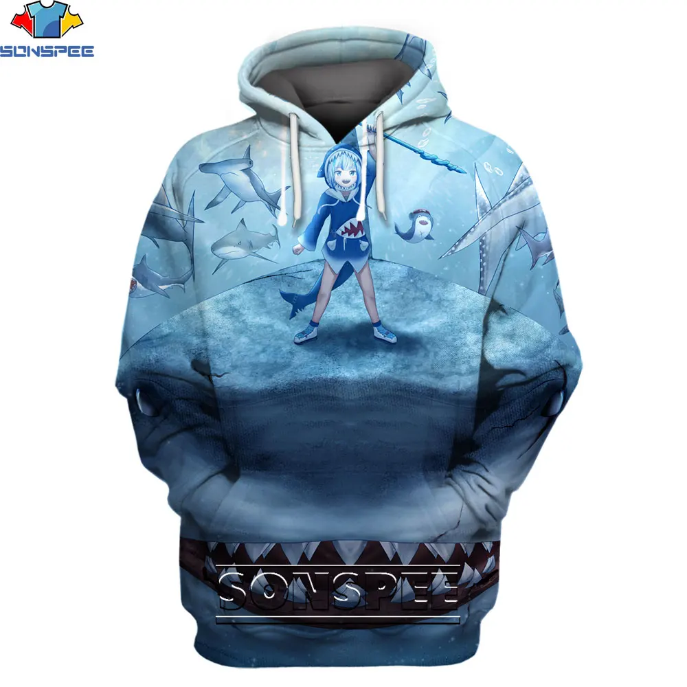 

SONSPEE 3D Print Japanese Anime Virtual Youtuber Shark Anime Cute Girl Hooded Casual Sweatshirt Men Women Fashion Hot Sale Tops