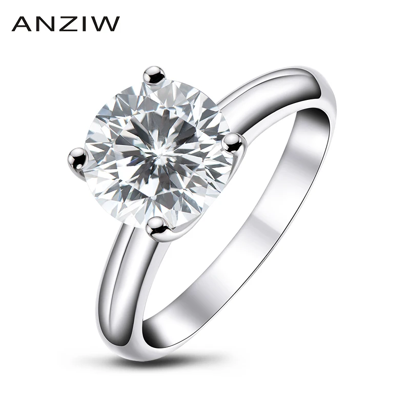 

ANZIW 925 Sterling Silver 2.65ct Round Cut Engagement Ring for Women Sona Simulated Diamond Anniversary Solitaire Ring